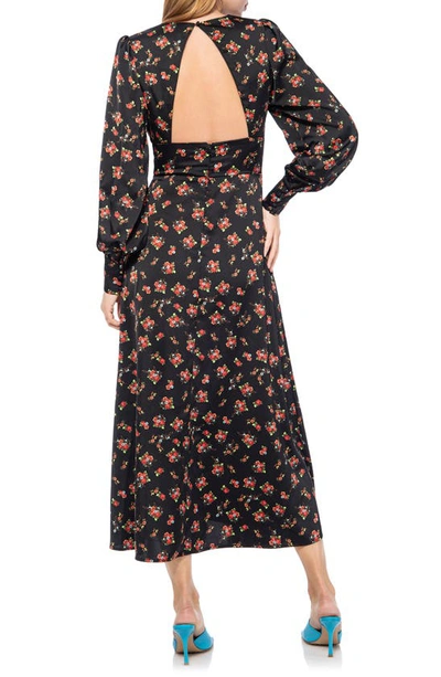 Shop Afrm Viola Cutout Long Sleeve Midi Dress In Noir Rose Garden