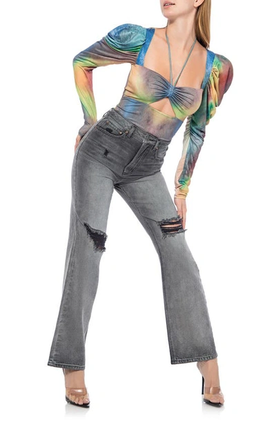 Shop Afrm Coppelia Floral Long Sleeve Bodysuit In Radial Multi Watercolor