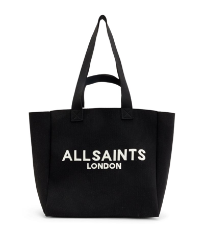 Shop Allsaints Logo Print Izzy Tote Bag In Black