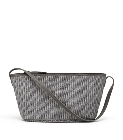 Shop Brunello Cucinelli Leather-trim Woven Shoulder Bag In Grey