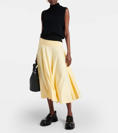 Shop Plan C Pleated Knit Midi Skirt In Yellow