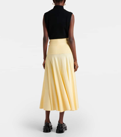 Shop Plan C Pleated Knit Midi Skirt In Yellow