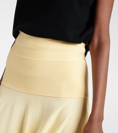 Shop Plan C Pleated Knit Midi Skirt In Yellow