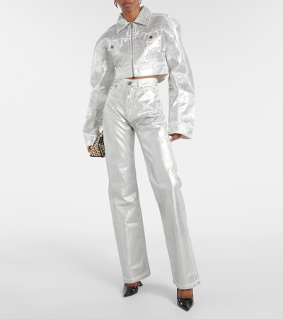 Rotate Birger Christensen Silver Pants In Organic Denim In Silver