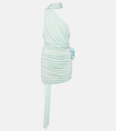 Shop Magda Butrym Scarf-detail Ruched Jersey Minidress In Blue