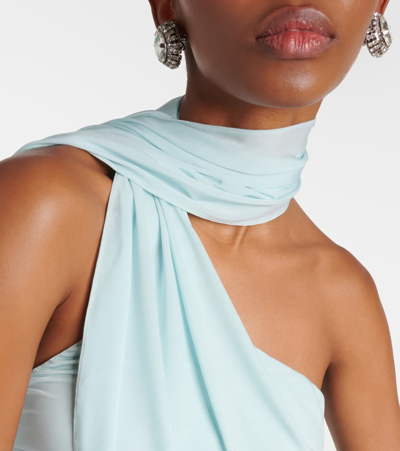 Shop Magda Butrym Scarf-detail Ruched Jersey Minidress In Blue