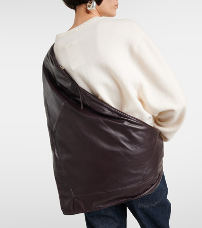 Shop Lemaire Scarf Leather Shoulder Bag In Brown