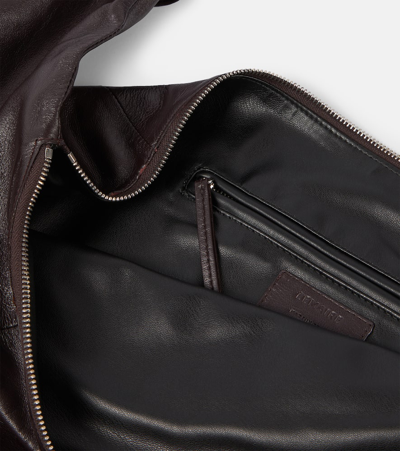 Shop Lemaire Scarf Leather Shoulder Bag In Brown