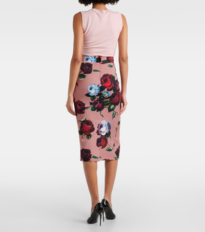 Shop Dolce & Gabbana Floral Silk-blend Charmeuse Midi Skirt In Pink