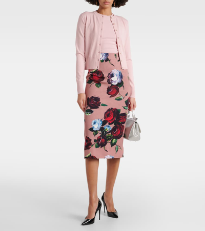 Shop Dolce & Gabbana Floral Silk-blend Charmeuse Midi Skirt In Pink