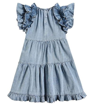 Shop Petite Amalie Ruffled Cotton Chambray Dress In Blue