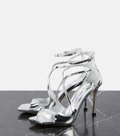 Jimmy Choo Lvr Exclusive 95mm Azia Leather Sandals In Silber