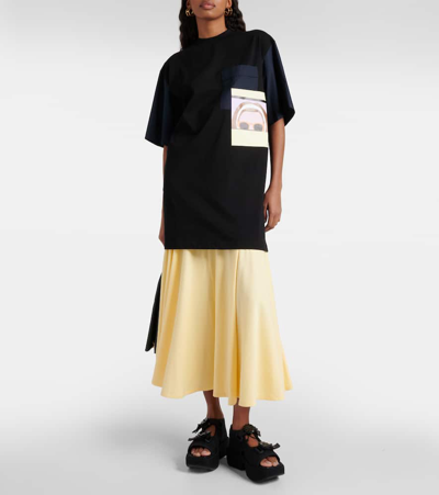Plan C Printed Cotton Jersey T-shirt Minidress In Black