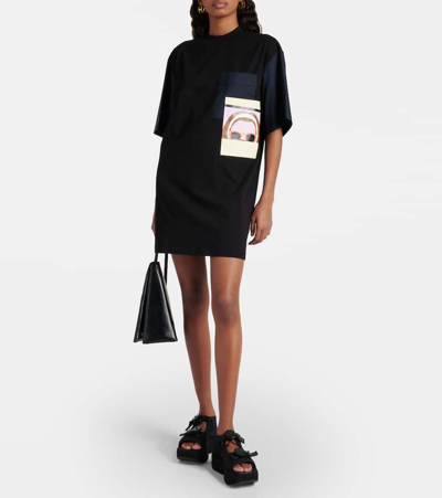 Plan C Printed Cotton Jersey T-shirt Minidress In Black