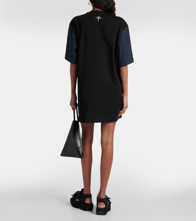 Plan C Printed Cotton Jersey T-shirt Minidress In Black