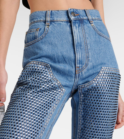 Shop Area Crystal-embellished High-rise Straight Jeans In Blue