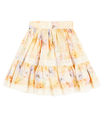 Shop Petite Amalie Floral Ruffled Silk And Linen Skirt In Beige