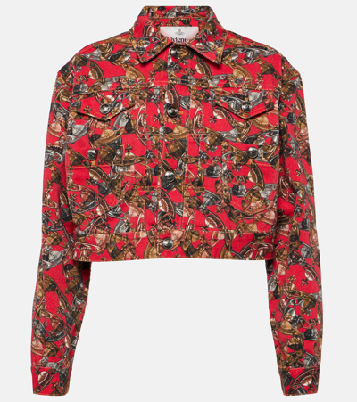Shop Vivienne Westwood Printed Cropped Denim Jacket In Multicoloured