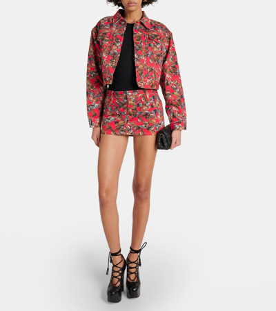 Shop Vivienne Westwood Printed Cropped Denim Jacket In Multicoloured