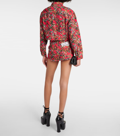 Shop Vivienne Westwood Printed Cropped Denim Jacket In Multicoloured