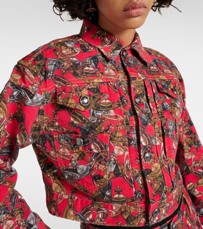 Shop Vivienne Westwood Printed Cropped Denim Jacket In Multicoloured