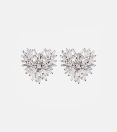 Shop Suzanne Kalan Heart 18kt Gold Earrings With Diamonds In Silver