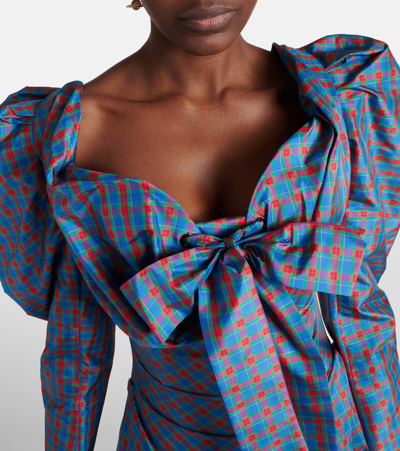 Shop Vivienne Westwood Bow-detail Checked Minidress In Multicoloured