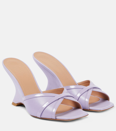 Shop Malone Souliers Perla 85 Leather Wedge Mules In Purple