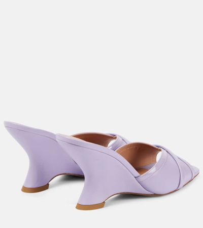 Shop Malone Souliers Perla 85 Leather Wedge Mules In Purple
