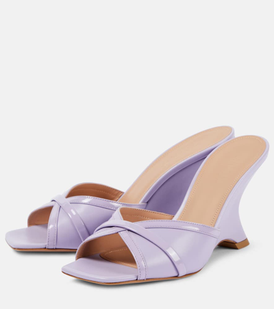 Shop Malone Souliers Perla 85 Leather Wedge Mules In Purple