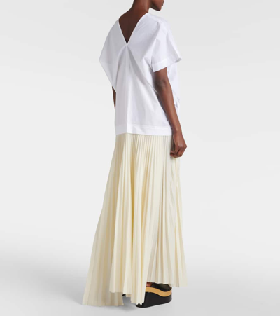 Shop Plan C Pleated Cotton-blend Maxi Dress In White
