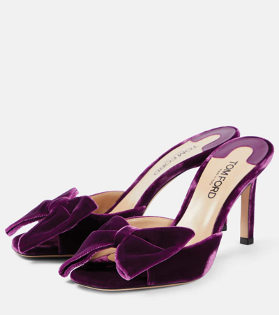 Shop Tom Ford Bow-detail Mules In Purple