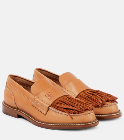 Shop Ulla Johnson Fringed Leather Loafers In Brown