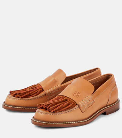 Shop Ulla Johnson Fringed Leather Loafers In Brown
