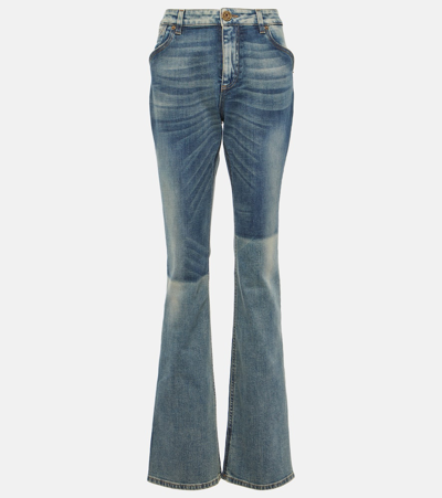 Shop Balmain Mid-rise Bootcut Jeans In Blue