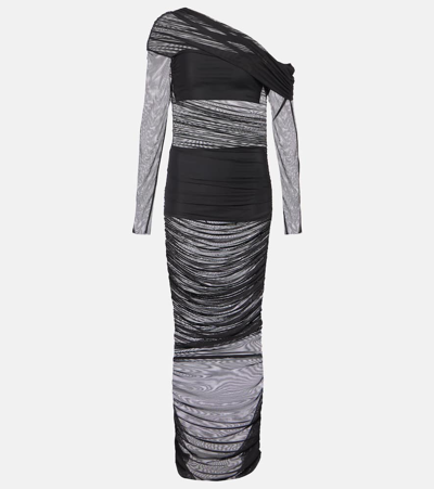 The Sei One-shoulder Ruched Mesh Midi Dress In Black | ModeSens