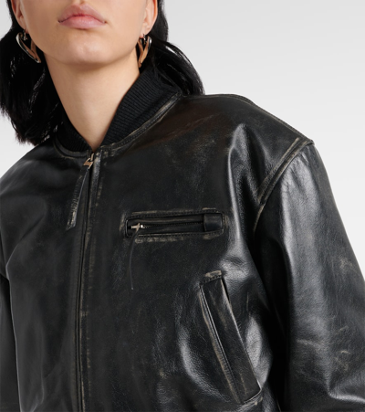 Acne Studios Aged Leather Bomber Jacket With Distressed Treatment In Black