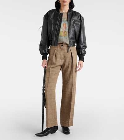 Acne Studios Aged Leather Bomber Jacket With Distressed Treatment In Black