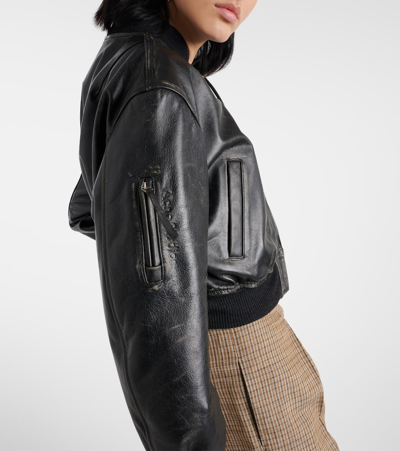 Acne Studios Aged Leather Bomber Jacket With Distressed Treatment In Black