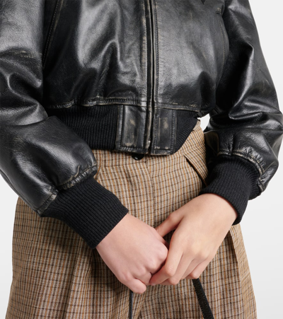 Acne Studios Aged Leather Bomber Jacket With Distressed Treatment In Black