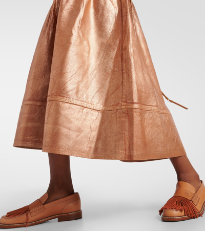 Shop Ulla Johnson Astrid Foiled Denim Midi Skirt In Metallic