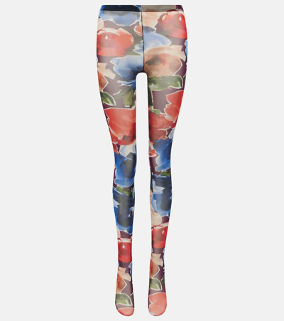 Shop Dolce & Gabbana Printed Tulle Tights In Multicoloured