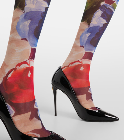 Dolce & Gabbana Printed Tulle Tights In Multicoloured
