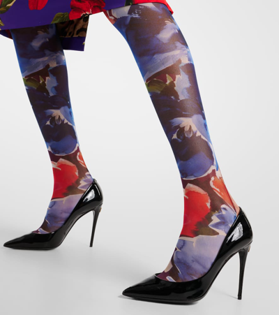 Shop Dolce & Gabbana Printed Tulle Tights In Multicoloured