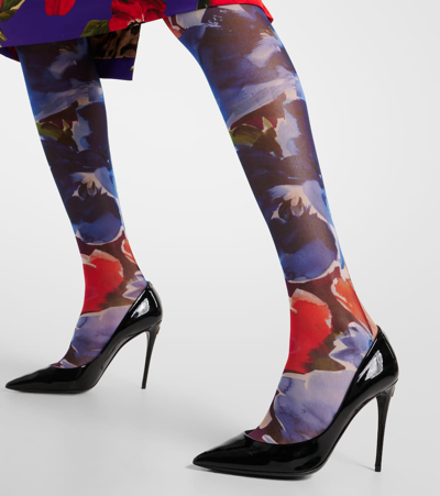Dolce & Gabbana Printed Tulle Tights In Multicoloured