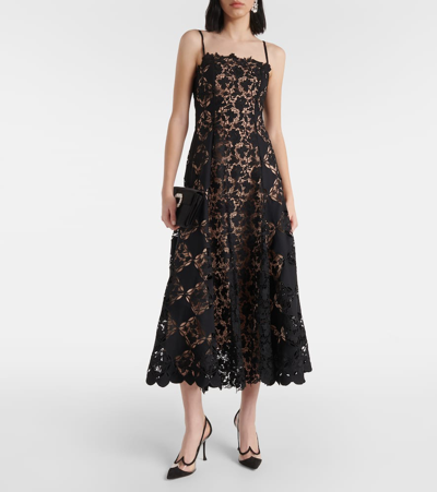 Shop Oscar De La Renta Gardenia Lace Midi Dress In Black