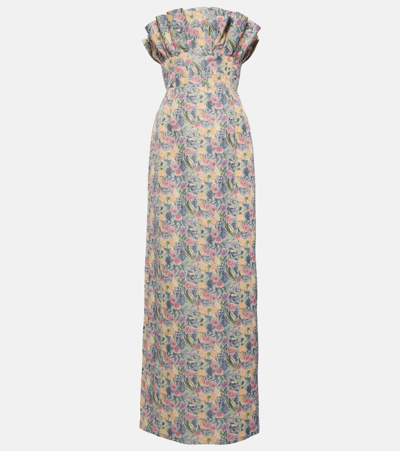 Shop Markarian Demetra Floral Linen-blend Gown In Multicoloured
