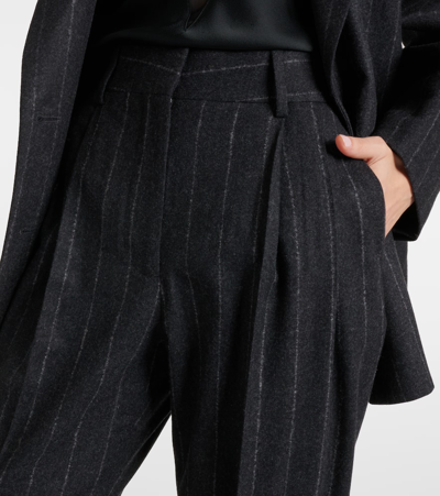 Shop Blazé Milano Banker Pinstripe Wool Straight Pants In Grey
