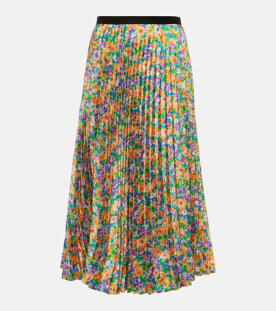 Shop Plan C Floral Pleated Midi Skirt In Multicoloured