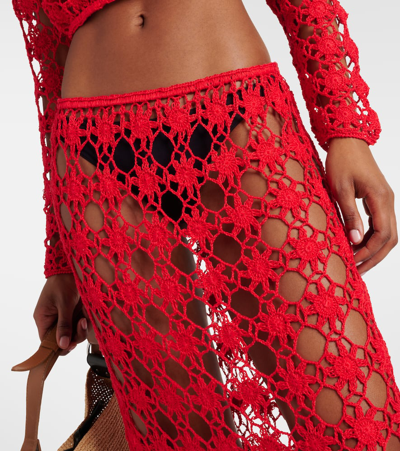 Shop Anna Kosturova Bella Crochet Cotton Maxi Skirt In Red